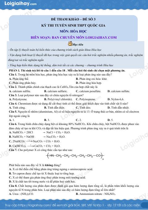 Đề tham khảo thi Hóa THPT (Đề số 5) - có lời giải chi tiết